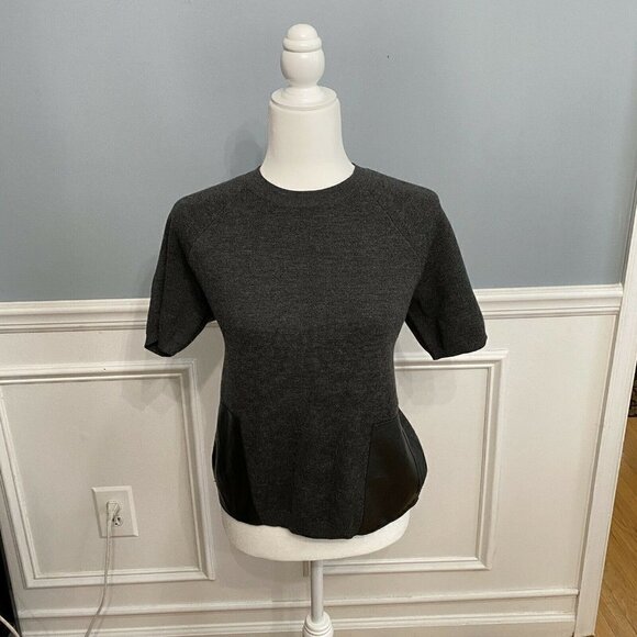 J. Crew Merino Wool Leather Pocket Tee Sweater Women's XS Grey - Picture 2 of 9